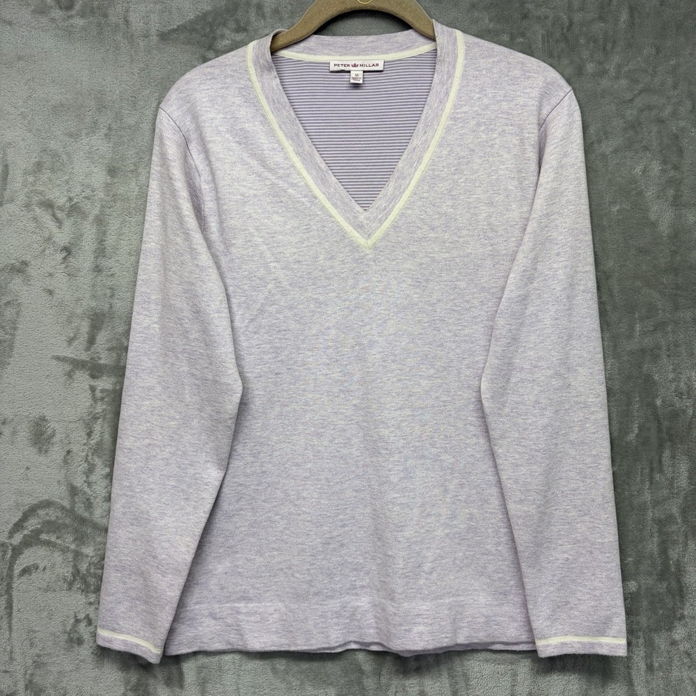 Peter Millar Women's Medium Lavender V-Neck Lightweight‎ Sweater Preppy Golf